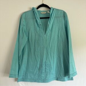 tommy bahama beach womens hoodie tunic turquoise lightweight cotton size L